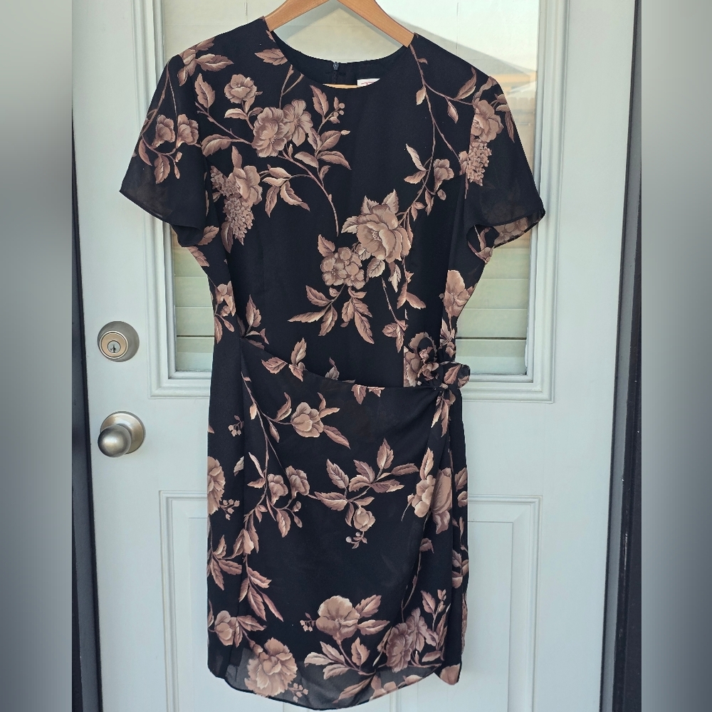Talbots Women Floral Satin Faux Wrap Dress Sz 14P Padded Fairycore Y2k